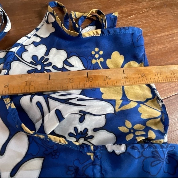 Hawaiian 3 Piece Set Pants Bra Top Floral Wrap Blue White‎ Size 12 Vintage - Picture 10 of 13